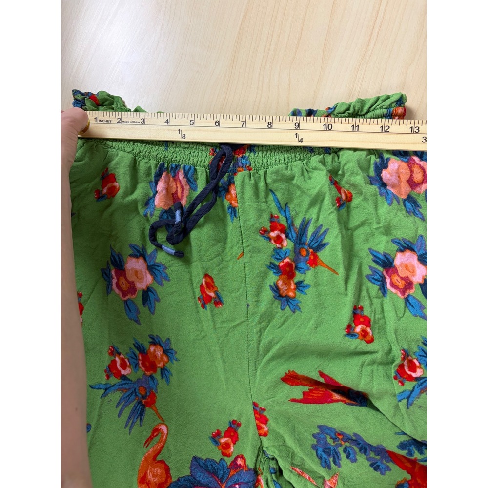 Anthropologie Tropical Bird Floral Smocked Wide Leg Pants Green Size S - Picture 8 of 12